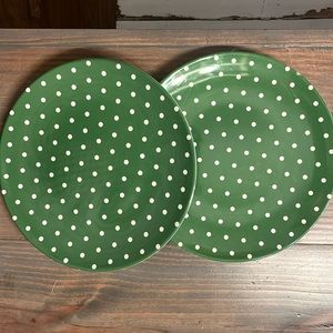 Kate Spade New York Salut Green White Polka Dots Melamine 9” Plate quanity 2